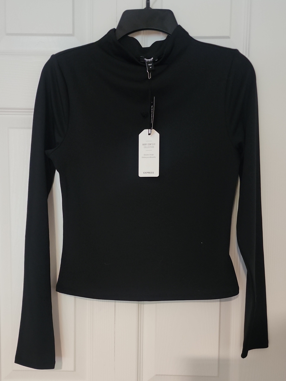 Express Black Long Sleeve Mock Neck Top - Slim Fit